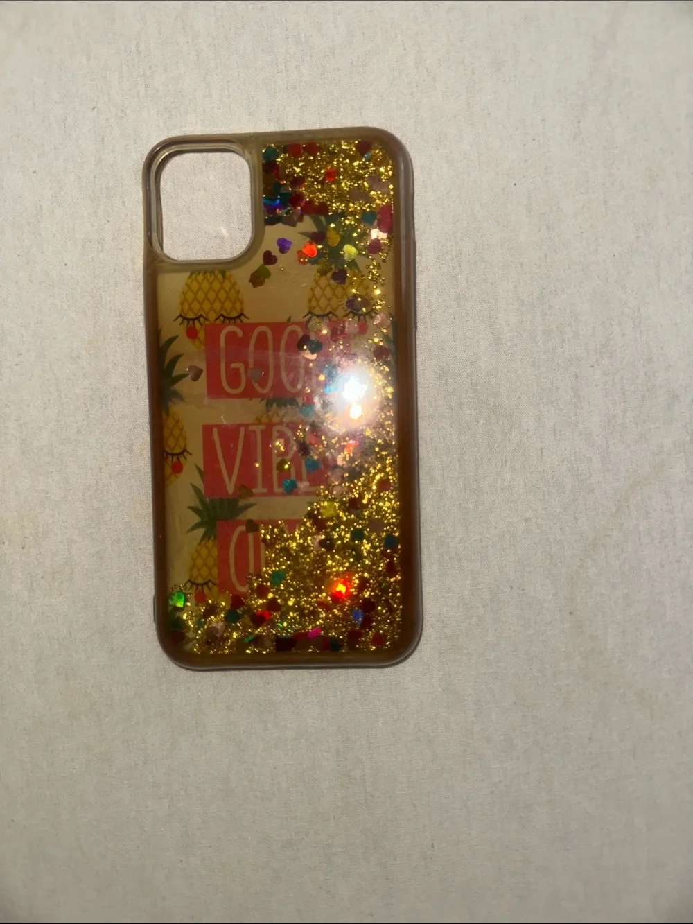 Gold Glitter Pineapple Liquid Phone Case for iPhone